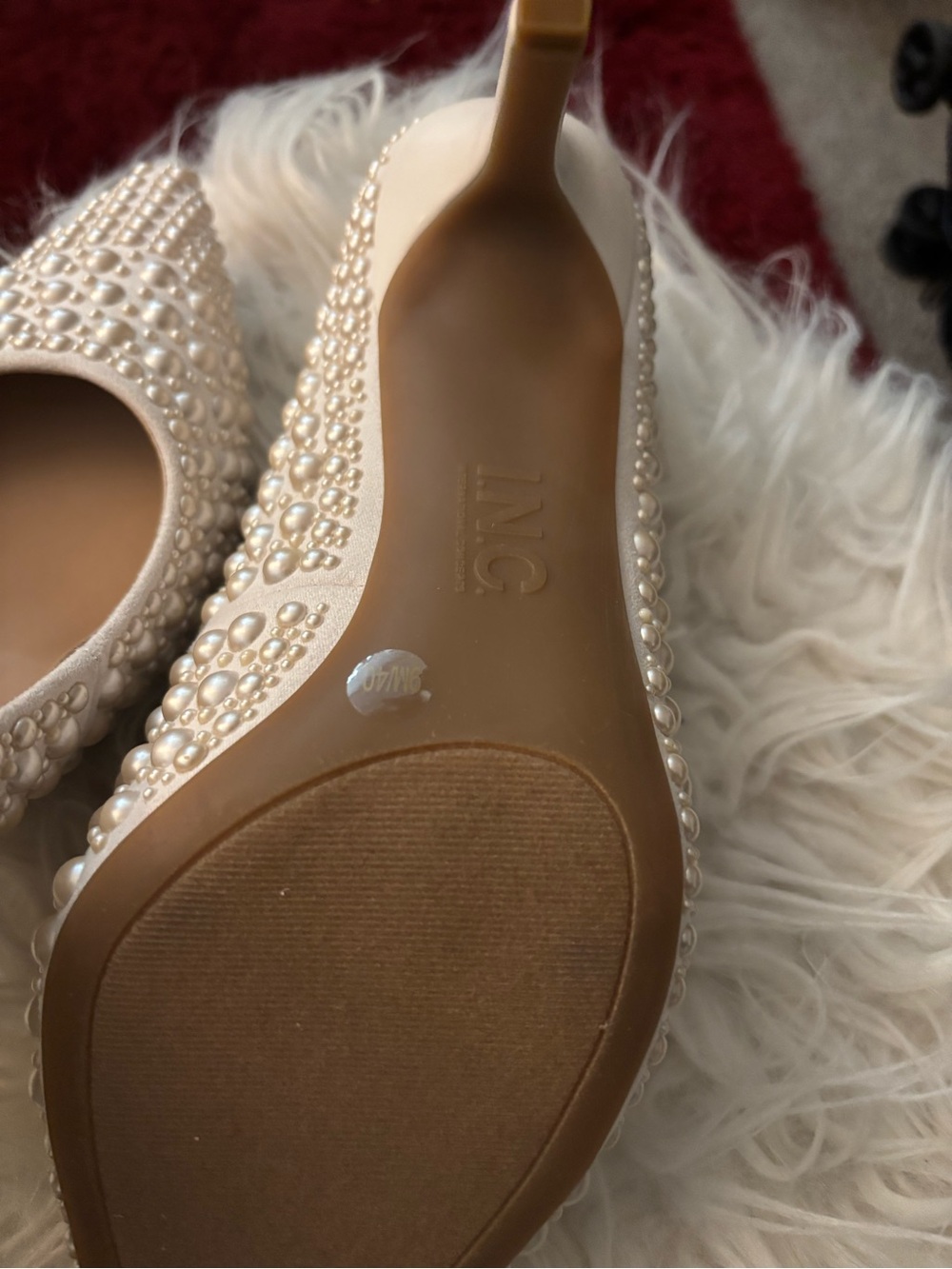 Pearl-Embellished Ivory Pointed-Toe Women’s Flats by - Picture 4 of 6